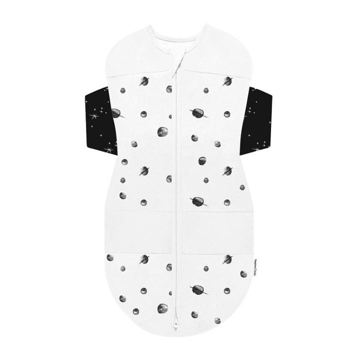 Happiest Baby Snoo Sack Swaddle Wrap - White With Black Planets White Stars On Black Wings -