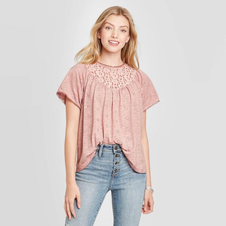 Women's Flutter Short Sleeve Blouse - Knox Rose Pink Rose