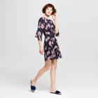 Eclair Women's Floral Print 3/4 Sleeve Dress With Knotted Waist - Clair Navy