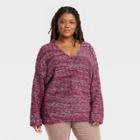 Women's Plus Size V-neck Pullover Sweater - Universal Thread Burgundy