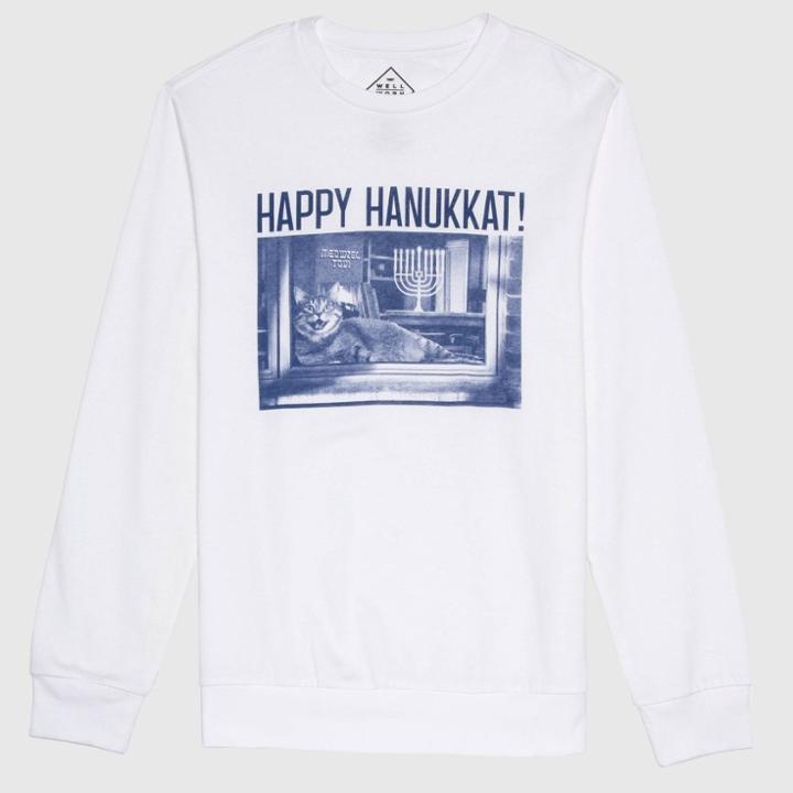Hybrid Apparel Men's Ugly Holiday And Hanukkah Crew Neck Sweatshirt - White