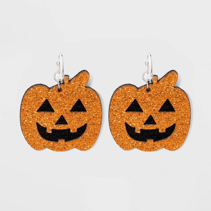 No Brand Glitter Pumpkin Drop Earrings - Orange