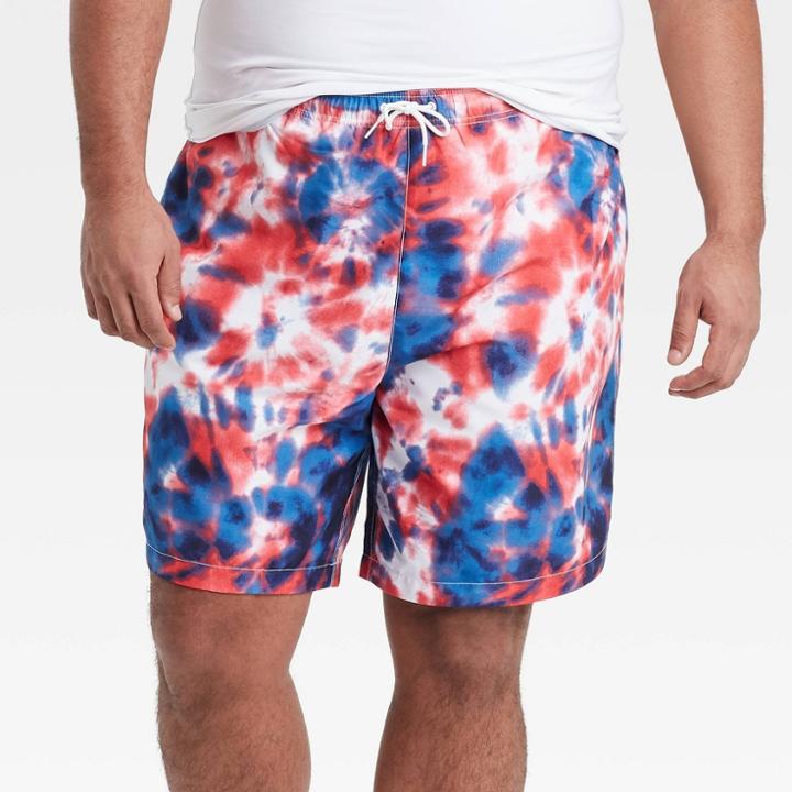 Bioworld Men's Big & Tall 8.5 Americana Swim Trunks - White