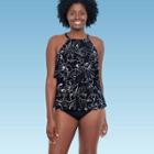 Women's Slimming Control Keyhole Tiered High Neck Tankini Top - Dreamsuit By Miracle Brands Black