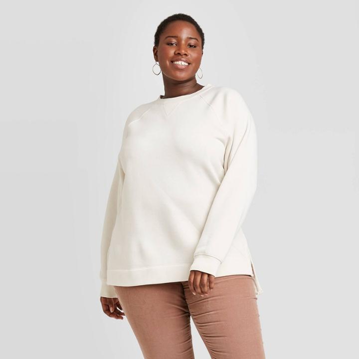 Women's Plus Size Crewneck Fleece Tunic Sweatshirt - Universal Thread Cream