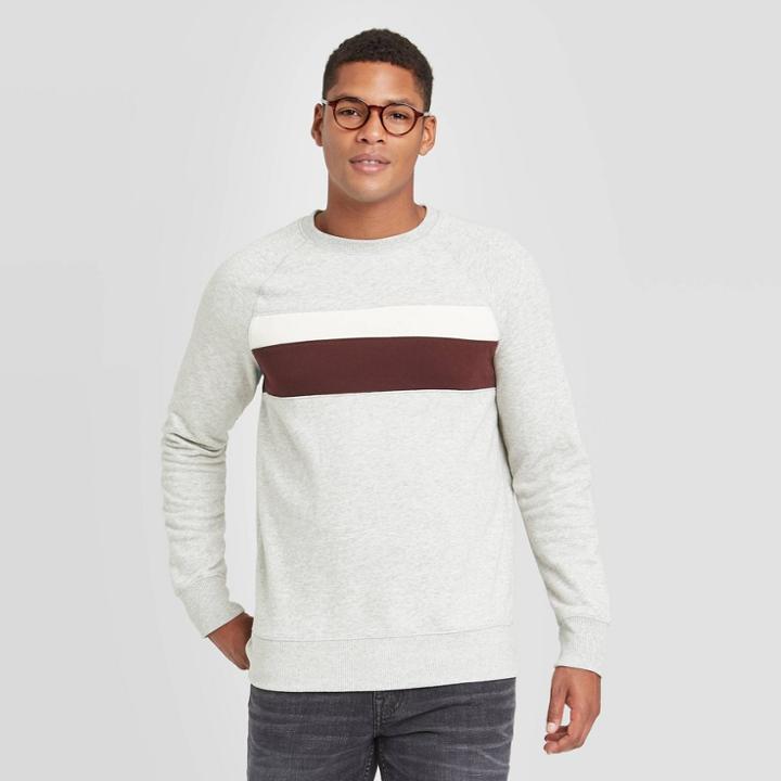 Men's Colorblock Regular Fit Crew Fleece Sweatshirt - Goodfellow & Co Red