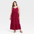 Women's Plus Size Sleeveless Embroidered Bodice Dress - Ava & Viv Burgundy