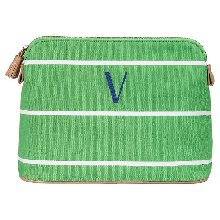 Cathy's Concepts Personalized Green Striped Cosmetic Bag - V