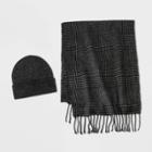Men's Houndstooth Scarf + Beanie Set - Goodfellow & Co Charcoal Heather, Grey/grey