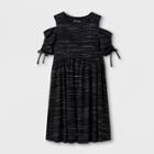 Girls' Tie Sleeve Cold Shoulder Knit Dress - Art Class Black