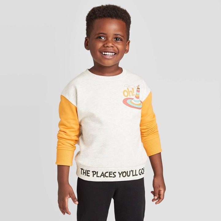 Toddler Boys' Dr. Seuss Oh The Places You'll Go Colorblock Sweatshirt - Heather Oatmeal 12m, Boy's, Beige