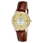 Peugeot Watches Peugeot Women's Gold Crystal Bezel Leather Band Quartz Watch - Red