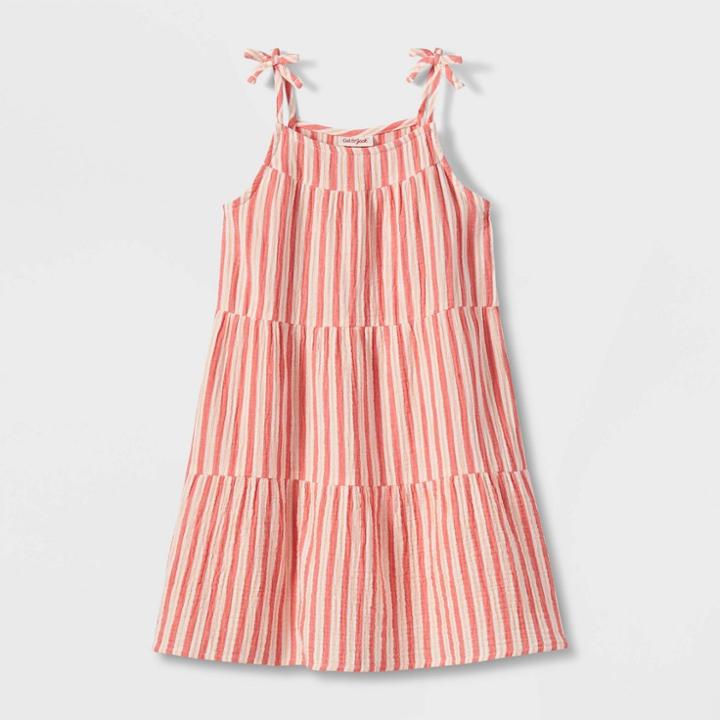 Girls' Striped Sleeveless Tiered Dress - Cat & Jack Coral
