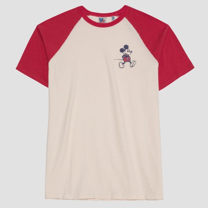 Junk Food Men's Mickey Mouse Raglan Short Sleeve T-shirt - Red/cream
