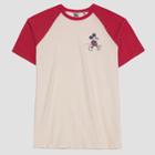 Junk Food Men's Mickey Mouse Raglan Short Sleeve T-shirt - Red/cream