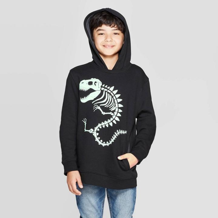 Boys' Long Sleeve Skeleton Halloween Fleece Sweatshirt - Cat & Jack Black