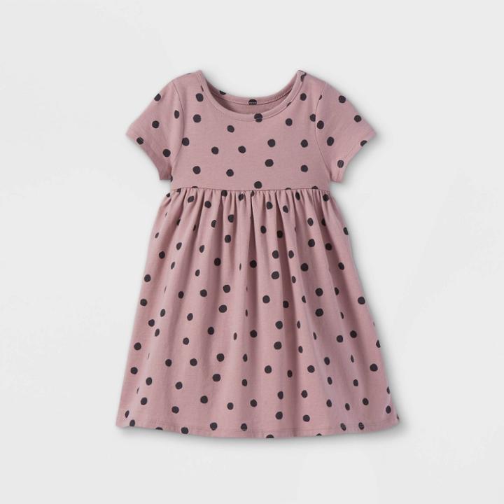 Toddler Girls' Printed Knit Short Sleeve Babydoll Dress - Cat & Jack Dusty Rose 12m, Dusty Pink