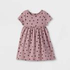 Toddler Girls' Printed Knit Short Sleeve Babydoll Dress - Cat & Jack Dusty Rose 12m, Dusty Pink