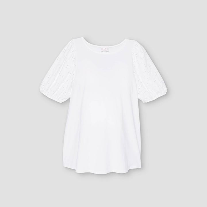Maternity Eyelet Short Sleeve Knit Blouse - Isabel Maternity By Ingrid & Isabel White