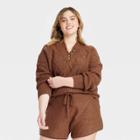 Women's Plus Size Henley Neck Button-front Pullover Sweater - Universal Thread Brown