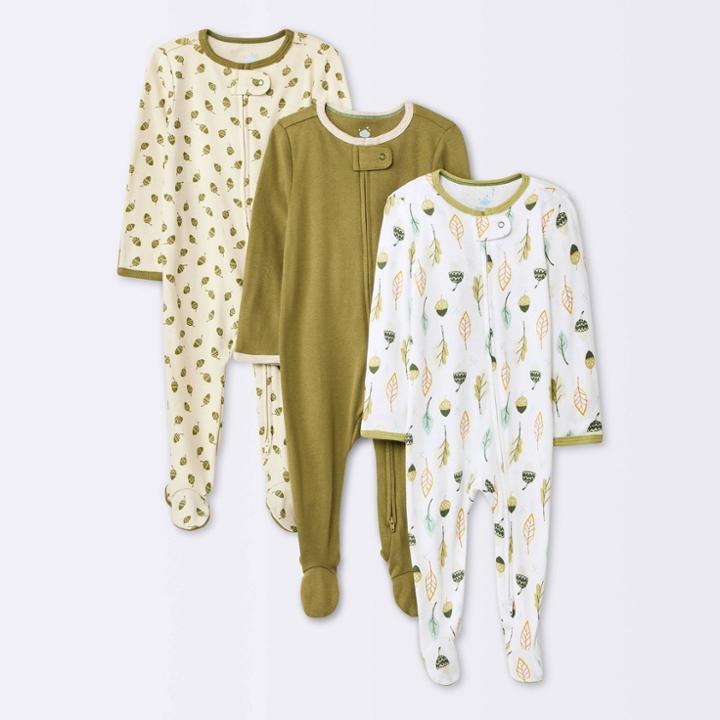 Baby 3pk Zip-up Sleep N' Play - Cloud Island Green