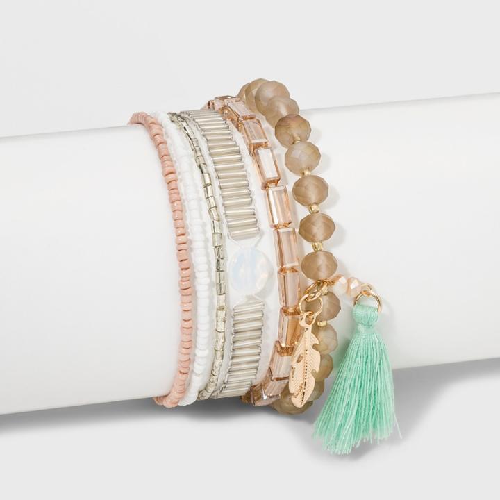 Multi Beaded With Tassel And Leaf Charm Bracelet - Wild Fable,