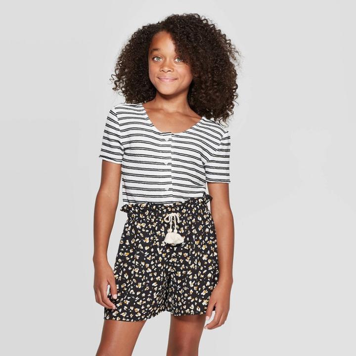 Petitegirls' Short Sleeve Button Front Top - Art Class White S, Girl's,