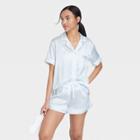 Women's 3pc Satin Notch Collar And Shorts Pajama Set - Stars Above Blue