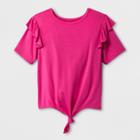 Girls' Short Sleeve Tie Front T-shirt - Art Class Magenta, Size: