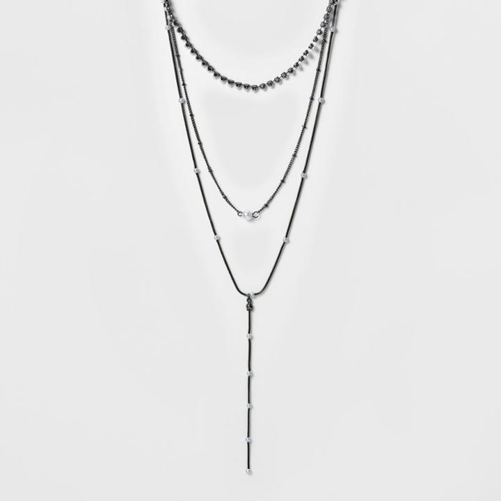 Distributed By Target Women's Necklace Delicate Layered With Simulated Pearl And Mixed Chain - Gray, Dark