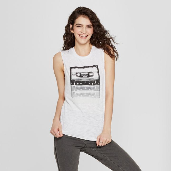 Women's Maxell Cassette Tape Muscle Graphic Tank (juniors') White