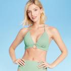 Women's Push-up Ribbed Long Line Ring Front Triangle Bikini Top - Shade & Shore Sage Green