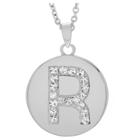 Women's Journee Collection Brass Circle Initial Pendant Necklace With Cubic Zirconia - Silver, R