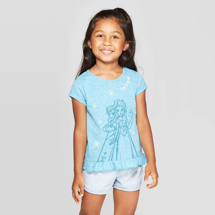 Toddler Girls' Frozen Free To Be Me Short Sleeve T-shirt - Blue