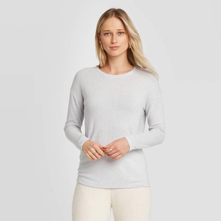 Women's Long Sleeve Crewneck T-shirt - A New Day Foggy Blue