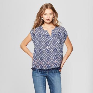 Target Women's Short Sleeve Tassel Trim Blouse - John Paul Richard - Blue