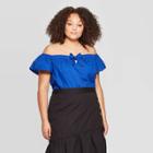 Women's Plus Size Off The Shoulder Short Sleeve Cropped Bardot Top - Who What Wear Blue