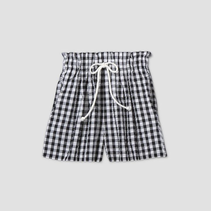 Women's Gingham High-rise Drawstring Paperbag Shorts - Wild Fable Black
