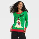 Mighty Fine Women's No Chill Snowman Holiday Graphic Pullover Sweater - Green