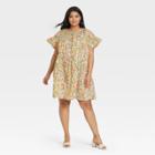 Women's Plus Size Ruffle Short Sleeve Dress - Who What Wear Cream Floral 1x, Ivory Floral