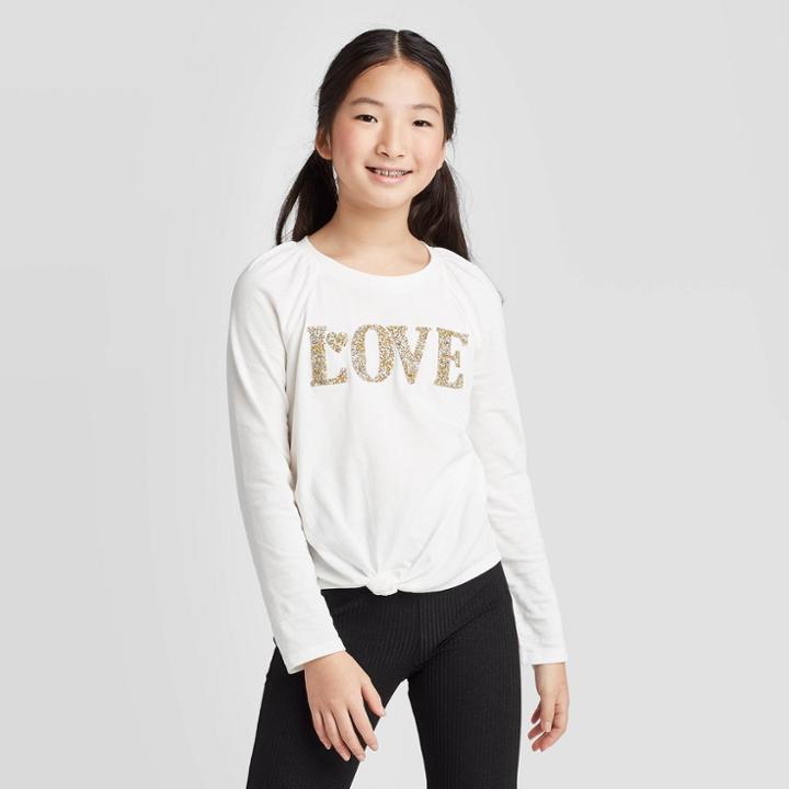 Girls' Long Sleeve Twist Front Tee - Art Class White S, Girl's, Size: