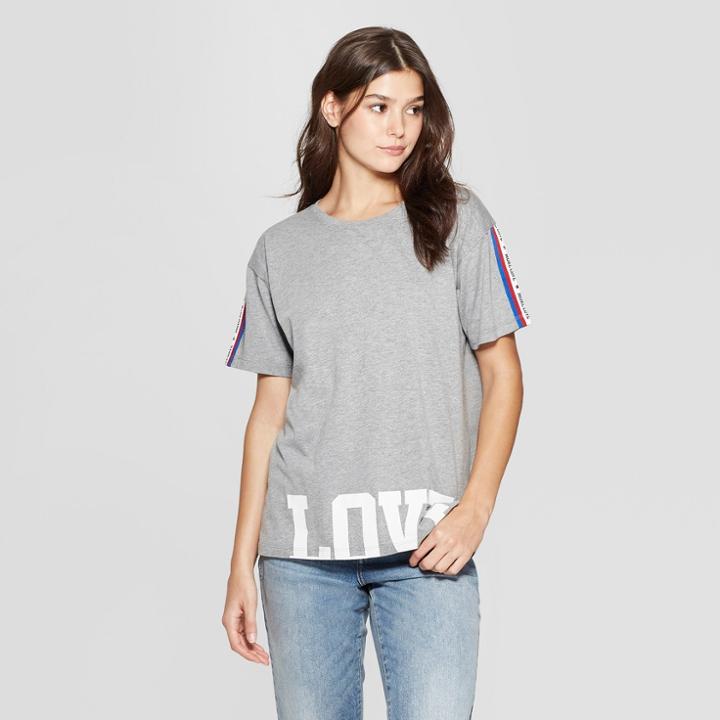 Women's Short Sleeve Love Athletic Stripe Graphic T-shirt - Modern Lux (juniors') Heather Gray