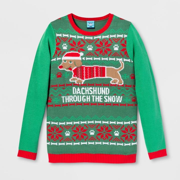30 Watt Adult Dachshund Through The Snow Ugly Sweater - Norther Pole Green L, Adult Unisex,