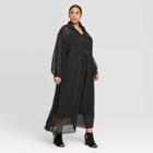 Women's Plus Size Long Sleeve Deep V-neck Maxi Dress - Prologue Black 1x, Women's,