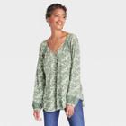 Women's Long Sleeve V-neck Tunic Top - Knox Rose Green Floral