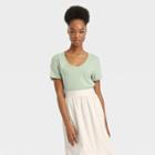 Women's Short Sleeve Slim Fit Scoop Neck T-shirt - A New Day Green