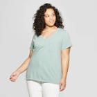 Women's Plus Size Short Sleeve V-neck Monterey Pocket T-shirt - Universal Thread Green 1x, Women's,