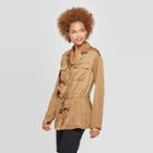 Women's Long Sleeve Collared V-neck Satin Utility Shirt - Prologue Brown