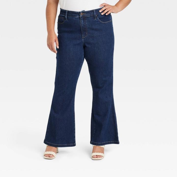 Women's Plus Size High-rise Flare Jeans - Ava & Viv Dark Wash