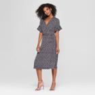 Women's Polka Dot Short Sleeve Wrap Midi Dress - Who What Wear Black/light Purple Xxl, Black/light Purple Polka Dot